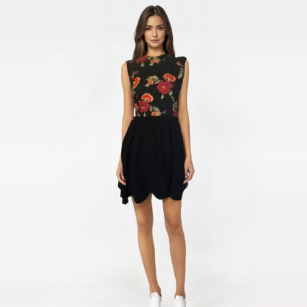 Altar’d State Floral Embroidered Sleeveless Black Mini Dress Medium (Juniors)